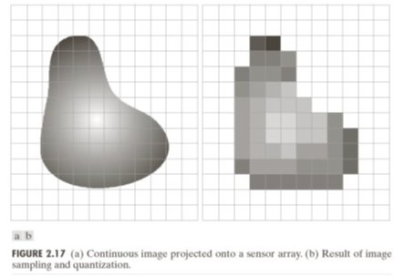 Continuous image projected onto sensor grid → pixelated output